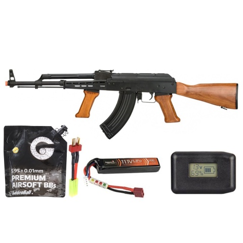 LCT LCKM63-AEG Lct Real Wood Full Metal Ak47 W/ Foregrip - Battery/Adapter/Charger Combo - (Black / Wood)