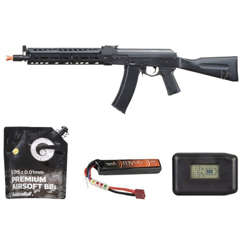 LCT LCKM Steel Airsoft AEG Rifle w/ ASTER V2 - Battery/Charger Combo - (Black)