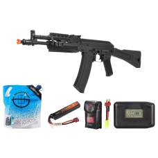 LCT Airsoft AK-102 Assault Rifle AEG W/ Folding Stock - Battery/Adapter/Charger Combo - (Black)