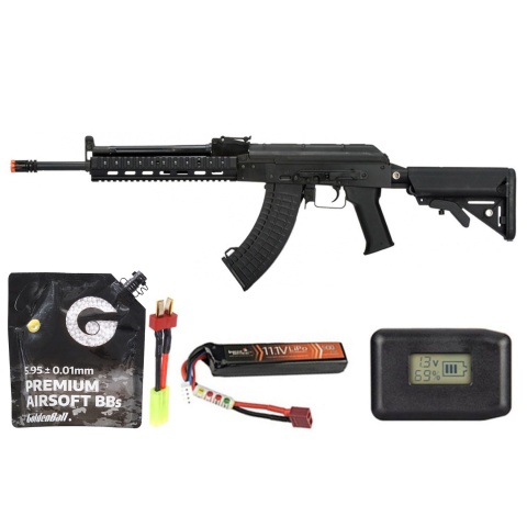 LCT TX MIG AEG Lct Airsoft Steel Tx-mig Rifle W/ Crane Stock - Battery/Adapter/Charger Combo - (Black)