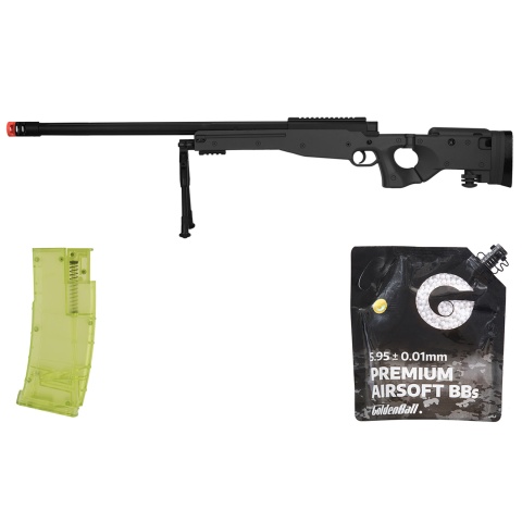M1196B Bolt Action Airsoft Sniper Rifle W/ Folding Stock (Black) - BB/Sniper Bundle