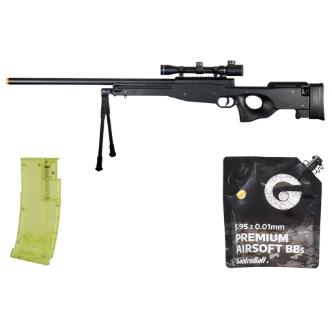 Double Eagle Full Metal L96 Bolt Action Sniper Rifle W/ Scope & Bipod - BB/Sniper Bundle