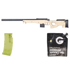 Well Airsoft L96 AWS Bolt Action Rifle Metal Barrel Optics Rail - (Tan) - BB/Sniper Bundle