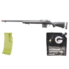 Well Airsoft M24/M28 Bolt Action Rifle W/ Fixed Stock Fluted Barrel - BB/Sniper Bundle