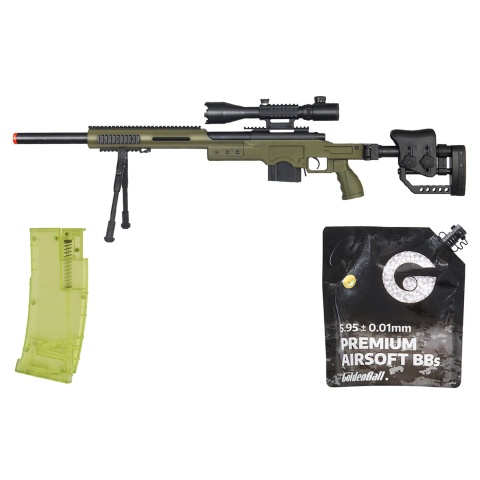 Well MB4410GAB2 Bolt Action Rifle W/ Illuminated Scope & Bipod (OD Green) - BB/Sniper Bundle