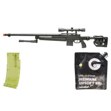 WellFire MB4415BAB Bolt Action Airsoft Sniper Rifle w/ Scope and Bipod (Black) - BB/Sniper Bundle