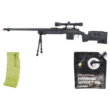 WellFire MB4416 M40A3 Bolt Action Sniper Rifle w/ Scope & Bipod - (Black) - BB/Sniper Bundle