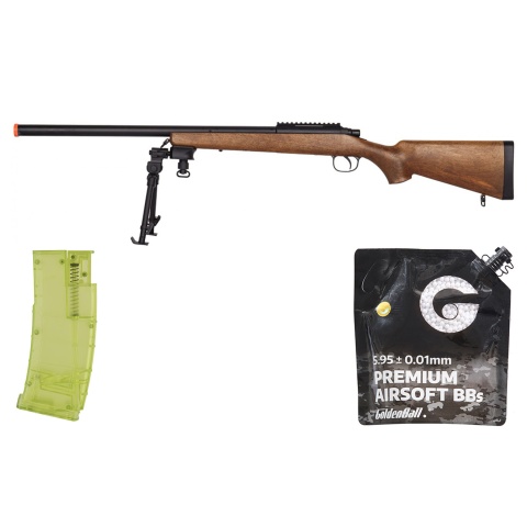 AGM MP001ABIP Bolt Action Sniper Rifle W/ Bipod (Wood) - BB/Sniper Bundle