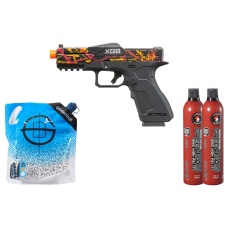 Poseidon CSI XG8 Gas Blow Back Aluminum Pistol - Green Gas Combo - (Red/orange/black Splash Anodized)