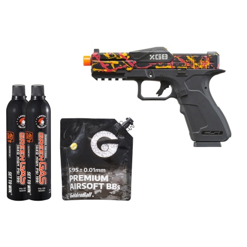 Poseidon CSI XG8 Gas Blow Back Aluminum Pistol - Green Gas Combo - (Red/orange/black Splash Anodized)