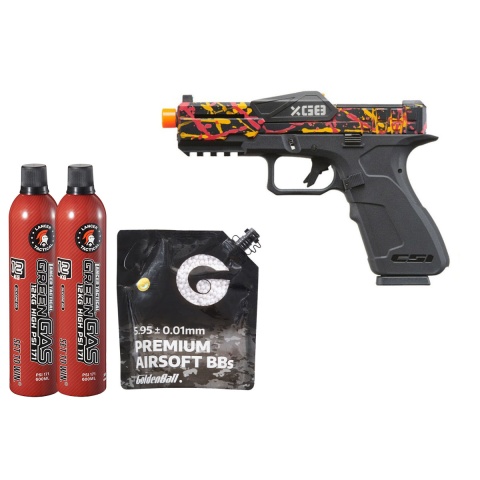 Poseidon CSI XG8 Gas Blow Back Aluminum Pistol - Green Gas Combo - (Red/orange/black Splash Anodized)