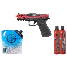 Poseidon CSI XG8 Gas Blow Back Aluminum Pistol - Green Gas Combo - (Red/black Splash Anodized)