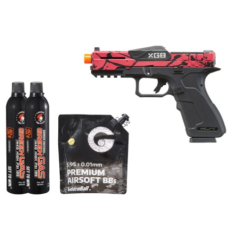 Poseidon CSI XG8 Gas Blow Back Aluminum Pistol - Green Gas Combo - (Red/black Splash Anodized)