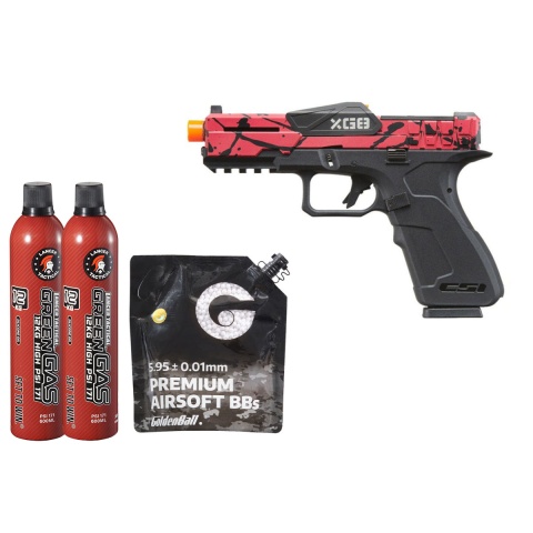 Poseidon CSI XG8 Gas Blow Back Aluminum Pistol - Green Gas Combo - (Red/black Splash Anodized)