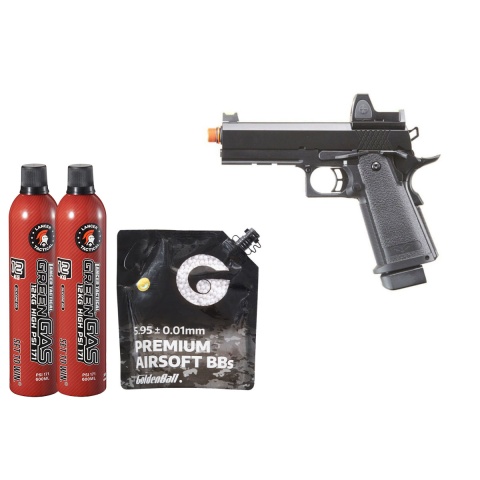 Raven Airsoft 4.3 Hi Capa + Micro Red Dot - Green Gas Combo - (Black)