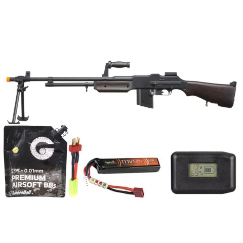 S&t Bar M1918 A2 Full Size Full Metal Airsoft Aeg Rifle W/ Steel Bipod - Battery/Adapter/Charger Combo - (Wood)