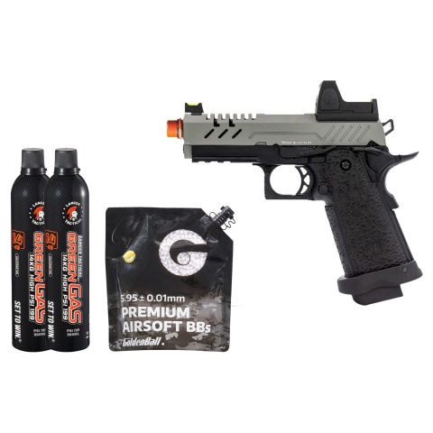 Vorsk Hi-Capa 3.8 Pro GBB Pistol w/ Red Dot Sight - (Gray/Black) Green Gas Combo