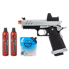 Vorsk Hi-Capa 3.8 Pro GBB Pistol w/ Red Dot Sight - (Chrome/Black) Green Gas Combo