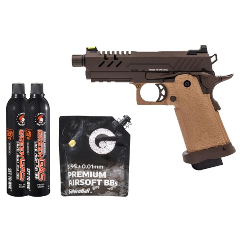 Vorsk Airsoft 3.8 Hi Capa Pro - (Tan/Bronze) Green Gas Combo