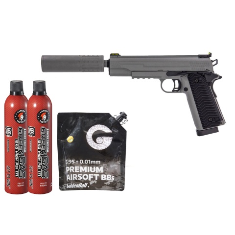 Vorsk Airsoft VX-14 GBB Pistol - (Gray) Green Gas Combo