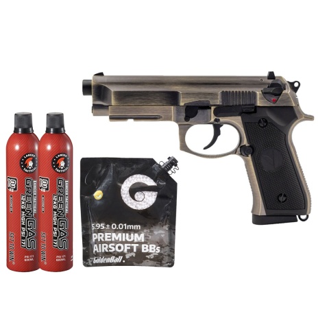Vorsk Airsoft VM9 Osiris Gas Blowback Pistol - (Brushed Aluminum) Green Gas Combo