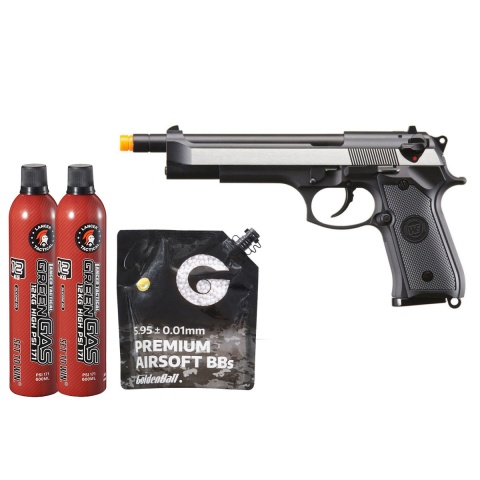 WE-Tech M92 Gas Blowback Airsoft Pistol - (2-Tone) Green Gas Combo