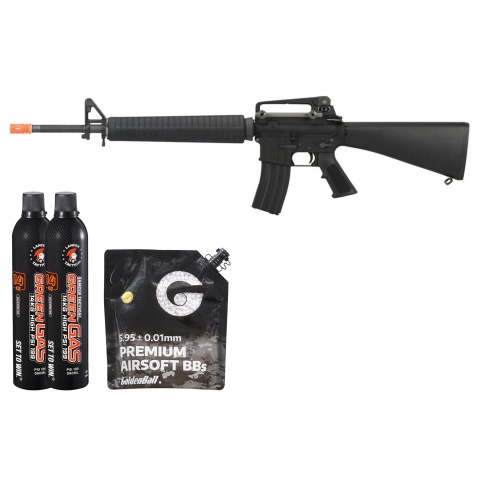 WE Tech M16A3 Open Bolt Full Metal Gas Blowback Airsoft GBBR Rifle - (Black) Green Gas Combo