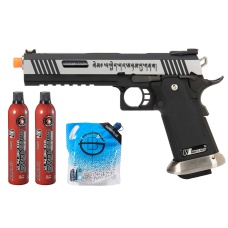 WE Tech 1911 Hi-Capa T-Rex Competition Gas Blowback Airsoft Pistol w/ Sight Mount & Top Ports [Tibetan Version] - (2-Tone/Silver) Green Gas Combo