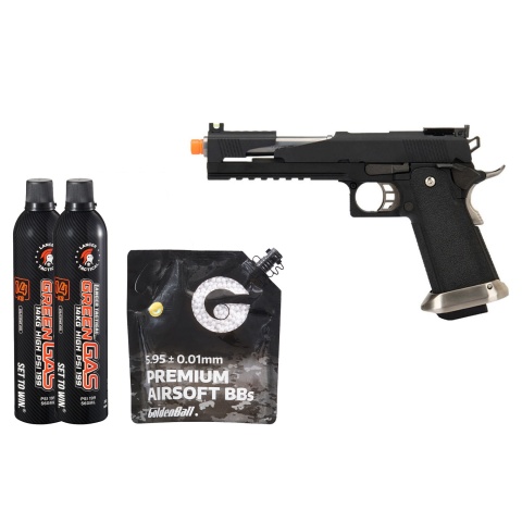 WE Tech 1911 Hi-Capa T-Rex Competition Gas Blowback Airsoft Pistol - Green Gas Combo - (Black/Silver)