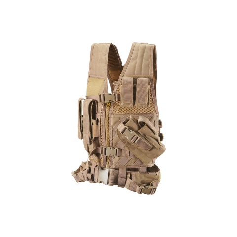 Lancer Tactical Airsoft Cross Draw Vest Youth Size w/ Holster - KHAKI