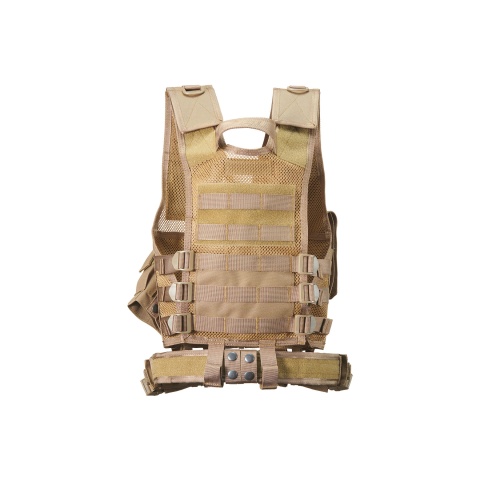 Lancer Tactical Airsoft Cross Draw Vest Youth Size w/ Holster - KHAKI