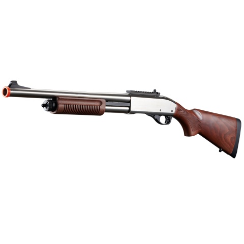 Golden Eagle M8870 3/6-Shot Pump Action Gas Airsoft Shotgun w/ Ghost Ring Iron Sights - (Silver/Wood)