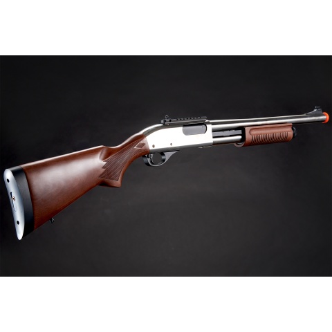 Golden Eagle M8870 3/6-Shot Pump Action Gas Airsoft Shotgun w/ Ghost Ring Iron Sights - (Silver/Wood)