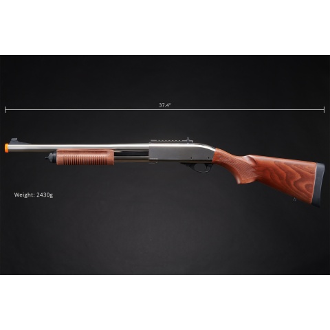 Golden Eagle M8870 3/6-Shot Pump Action Gas Airsoft Shotgun w/ Ghost Ring Iron Sights - (Silver/Wood)