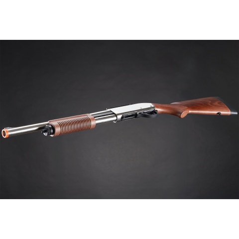 Golden Eagle M8870 3/6-Shot Pump Action Gas Airsoft Shotgun w/ Ghost Ring Iron Sights - (Silver/Wood)
