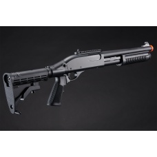 Golden Eagle M8871 3/6-Shot Pump Action CO2 Gas Airsoft Shotgun w/ Ghost Ring Iron Sights & M4 Crane Stock