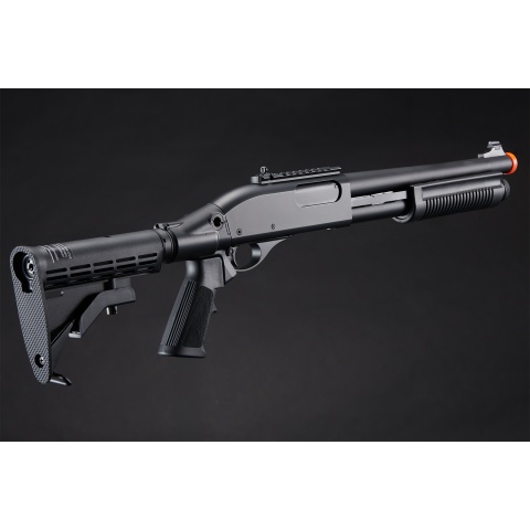 Golden Eagle M8871 3/6-Shot Pump Action CO2 Gas Airsoft Shotgun w/ Ghost Ring Iron Sights & M4 Crane Stock