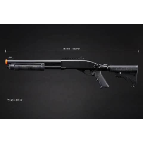 Golden Eagle M8871 3/6-Shot Pump Action CO2 Gas Airsoft Shotgun w/ Ghost Ring Iron Sights & M4 Crane Stock