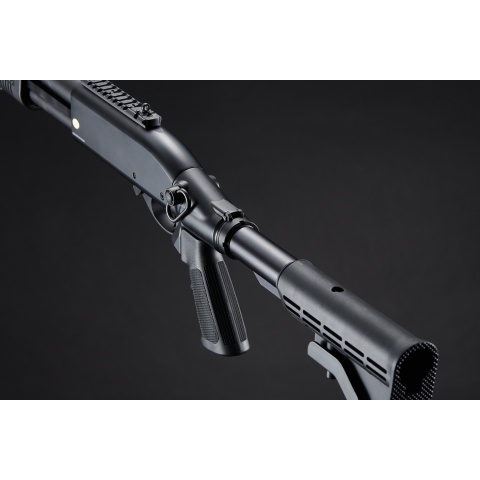 Golden Eagle M8871 3/6-Shot Pump Action CO2 Gas Airsoft Shotgun w/ Ghost Ring Iron Sights & M4 Crane Stock