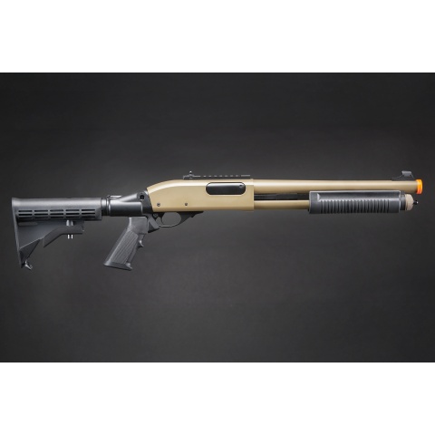 Golden Eagle M8871 3/6-Shot Pump Action CO2 Gas Airsoft Shotgun w/ Ghost Ring Iron Sights & M4 Crane Stock