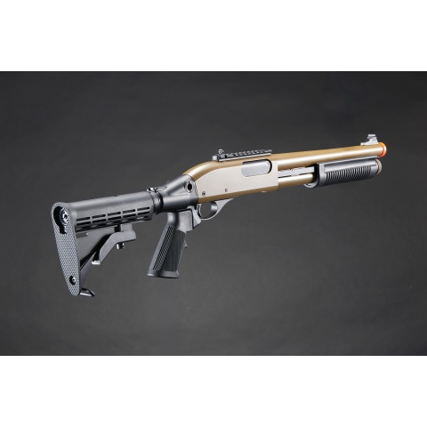 Golden Eagle M8871 3/6-Shot Pump Action CO2 Gas Airsoft Shotgun w/ Ghost Ring Iron Sights & M4 Crane Stock