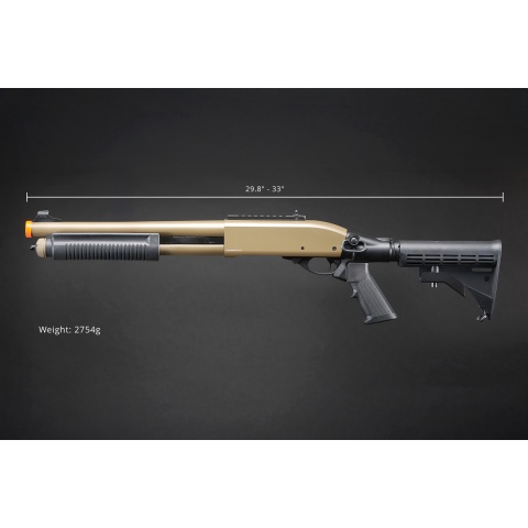 Golden Eagle M8871 3/6-Shot Pump Action CO2 Gas Airsoft Shotgun w/ Ghost Ring Iron Sights & M4 Crane Stock