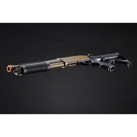 Golden Eagle M8871 3/6-Shot Pump Action CO2 Gas Airsoft Shotgun w/ Ghost Ring Iron Sights & M4 Crane Stock