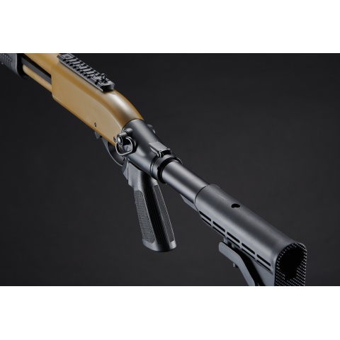 Golden Eagle M8871 3/6-Shot Pump Action CO2 Gas Airsoft Shotgun w/ Ghost Ring Iron Sights & M4 Crane Stock