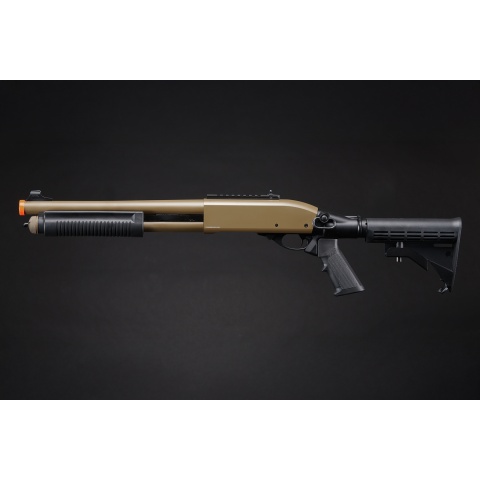 Golden Eagle M8871 3/6-Shot Pump Action Gas Airsoft Shotgun w/ Ghost Ring Iron Sights & M4 Crane Stock