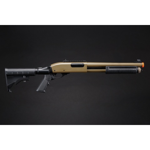Golden Eagle M8871 3/6-Shot Pump Action Gas Airsoft Shotgun w/ Ghost Ring Iron Sights & M4 Crane Stock