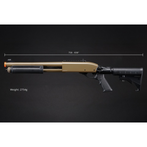 Golden Eagle M8871 3/6-Shot Pump Action Gas Airsoft Shotgun w/ Ghost Ring Iron Sights & M4 Crane Stock
