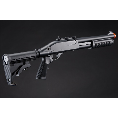 Golden Eagle M8871 3/6-Shot Pump Action Gas Airsoft Shotgun w/ Ghost Ring Iron Sights & M4 Crane Stock