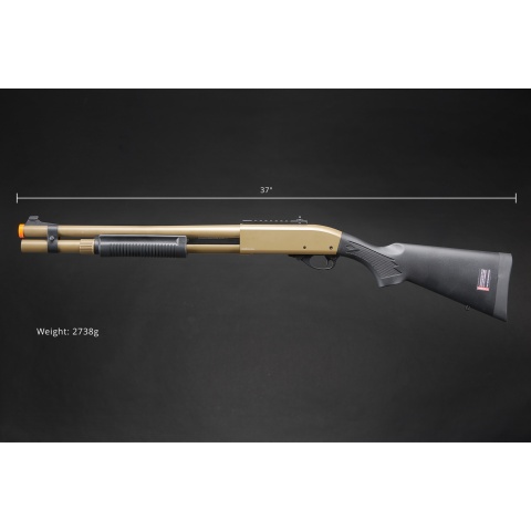 Golden Eagle M870 3/6-Shot Pump Action CO2 Airsoft Shotgun w/ Mock Shell Tube & Ghost Ring Iron Sights