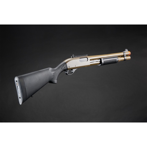 Golden Eagle M870 3/6-Shot Pump Action Gas Airsoft Shotgun w/ Mock Shell Tube & Ghost Ring Iron Sights